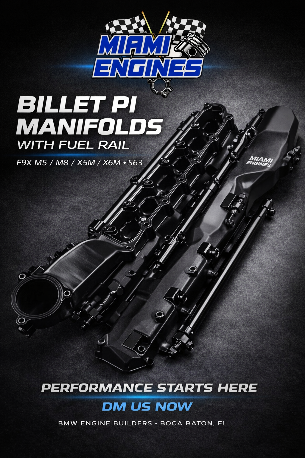 Miami Engines Billet PI Manifolds w/ Fuel Rail for F9X M5/M8/X5M/X6M
